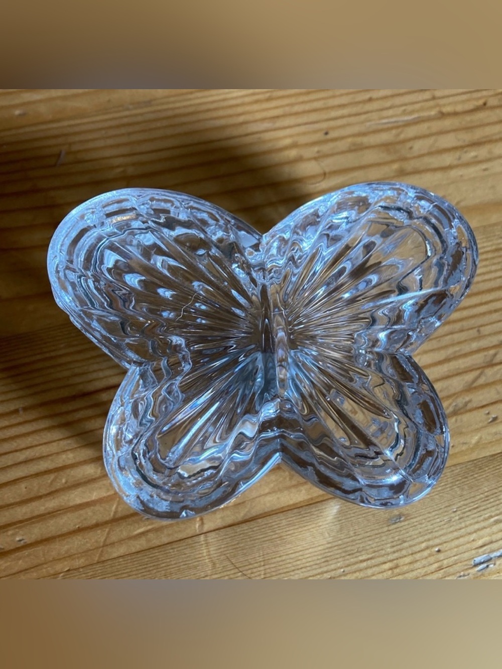 Vintage Lead Crystal Butterfly Jewelry Dish Clear Glass Organizer Trinket Box